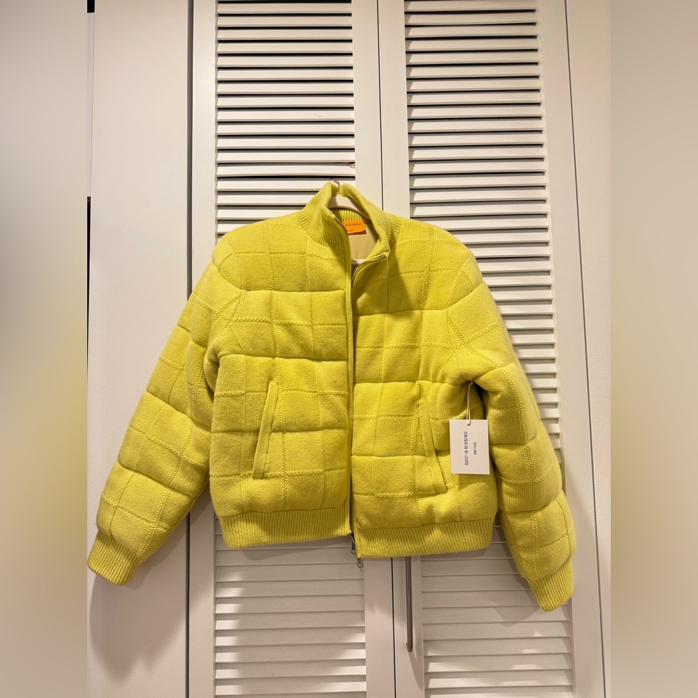 Guest in Residence Yellow Lime Cashmere Revisable Puffer Jacket.